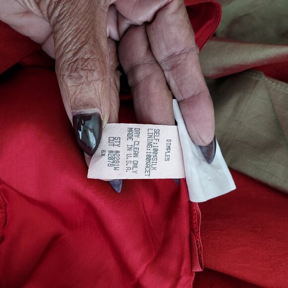 Dimples Los Angeles Red Silk Short Sleeve Dress With Sash Size 6x - Picture 4 of 9